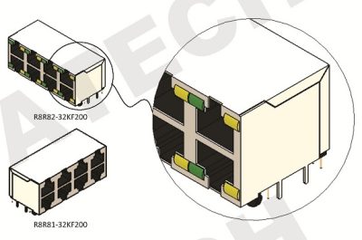RJ45 8P8C 2X4 Ports 2 Layer RA Shielded